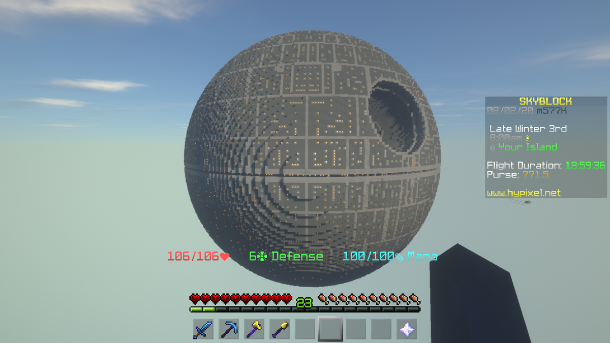 homeagone's tweet photo. I made the Death Star in Hypixel Skyblock https://t.co/85jqycpKpf