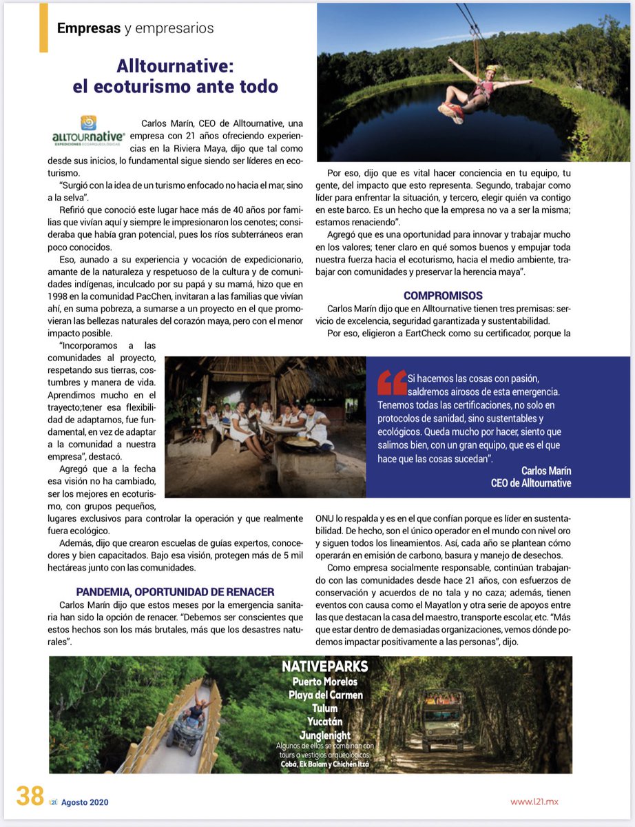 Latitud21mx's tweet photo. #EmpresasYEmpresarios
Cafecito Afeet: DIVERSIÓN CON RESPONSABILIDAD
Carlos Marín, #Alltournative, empresa con 21 años ofreciendo experiencias en la Riviera Maya, dijo que tal como desde sus inicios, lo fundamental sigue siendo ser líderes en ecoturismo
https://t.co/1Iapk8pO2m https://t.co/dcqFxE8QJ7
