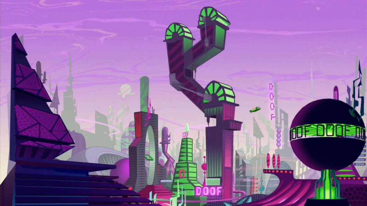 Appreciation post for the second dimension art style/colour scheme in the Phineas and Ferb movie (2011), look at how damn nice this is