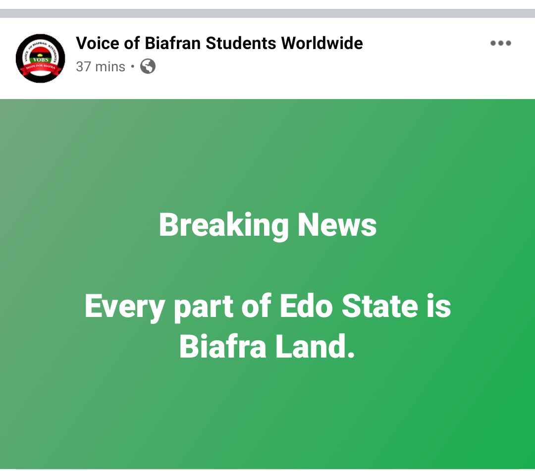 VOBSWorldwide's tweet photo. History and Recent Facts have Proven that Edo State is Igbo and also Part of Biafra.

@channelstv 
@TVCNigeriaToday 
@AIT_Online 
@NTANewsNow 
@MobilePunch 
@vanguardngrnews 
@DailyPostNGR 
@TheNationNews 
@EmekaGift 
@Amaka_Ekwo 
@MrSomtoOkonkwo 
@MaziNnamdiKanu 
@ngBritish https://t.co/d7TSP1i4d4