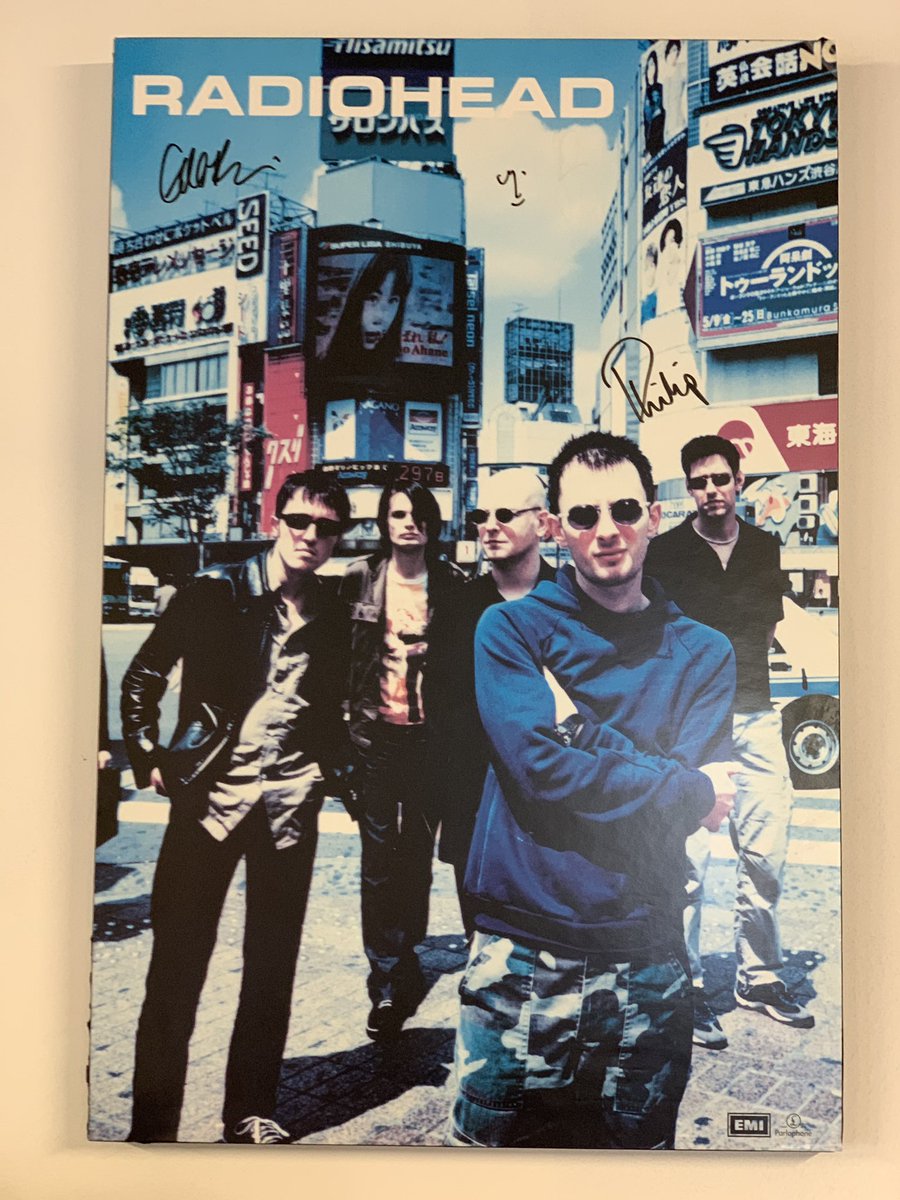 The signed Ok Computer album poster. The band came back many times for their own gigs but also to play with Neil Finn at his shows. Was always good to catch up. Last time they were here we had lunch at Prego and went down to Serato to get vinyl and a controller. Lovely people.