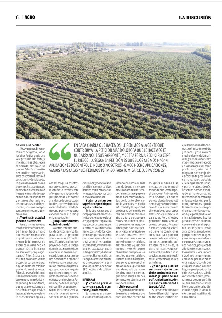 Feliz con el artículo que salió en <a href="/ladiscusioncl/">La Discusión</a> sobre la industria del #arandano y la amenaza de la Lobesia Botrana. Ojalá ayude a tomar conciencia sobre el peligro que representa

<a href="/IngridQuezadaM/">Ingrid QM</a> @ProchileN <a href="/agroseguel/">Alvaro Seguel Valdes</a> <a href="/fjcontardo/">Francisco Contardo</a> <a href="/el_notero_pobre/">El Notero 24 Siete</a> 

papel.ladiscusion.cl/papeldigital/a…