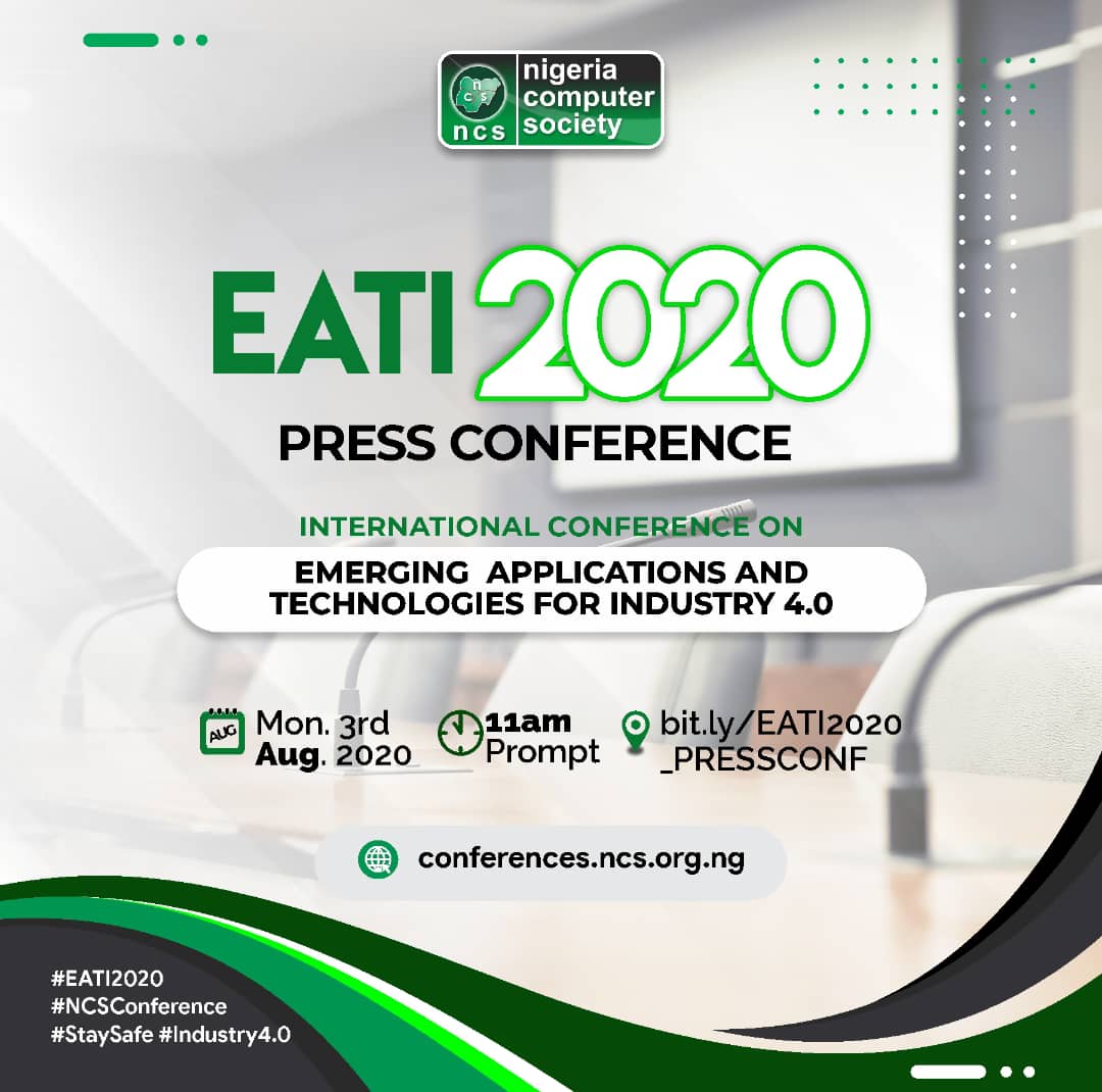 NigeriaComputer's tweet photo. We are speaking virtually to the press in preparation for this year's conference holding online. Registration is still on https://t.co/Sdso05ShC4 
@ProfOsinbajo @ProfSodiya @DrIsaPantami
#EATI #NCSConference #Industry4.0 #staysafe https://t.co/dvPynGwlpV