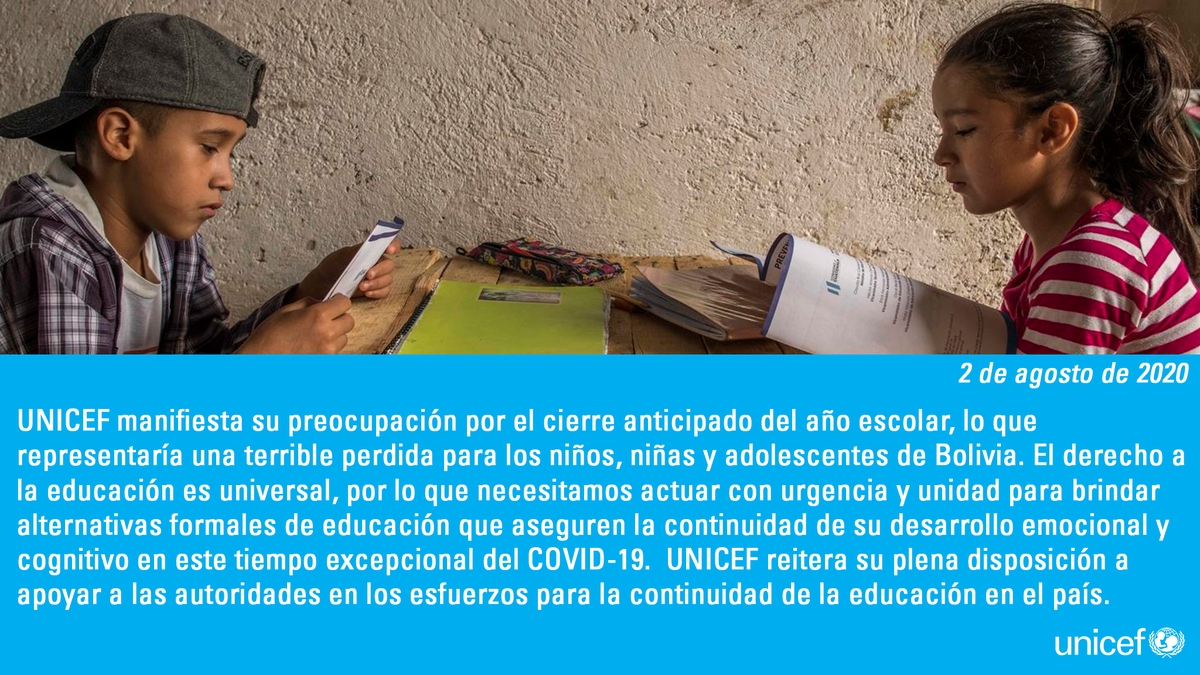 UNICEFBolivia's tweet photo. ⚠️ Pronunciamiento oficial

Para cada niño y niña, #DerechoALaEducación. https://t.co/8xCUeTv9uF