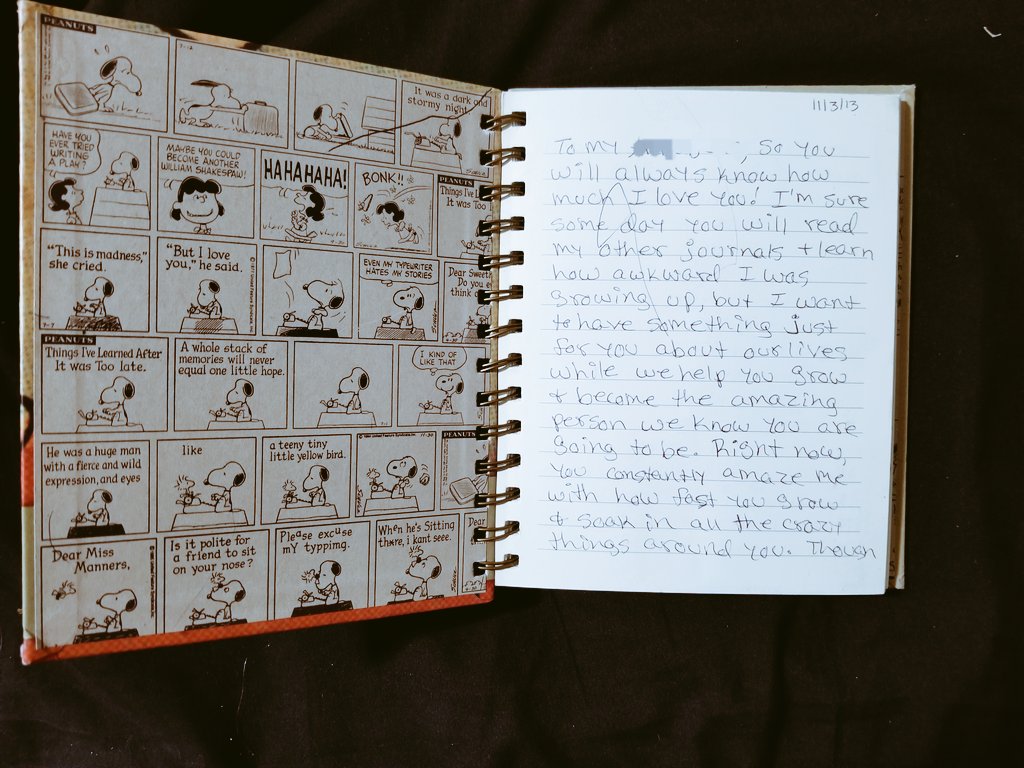 Laciebug15's tweet photo. I started this #journal to my eldest daughter on 11/3/13 when she was about 6 months old and completed it today, 8/2/20. #Writing is one of favorite things and I'm curious if other folks in the #WritingCommunity have done anything similar for family or friends. https://t.co/nks1kdYOcz
