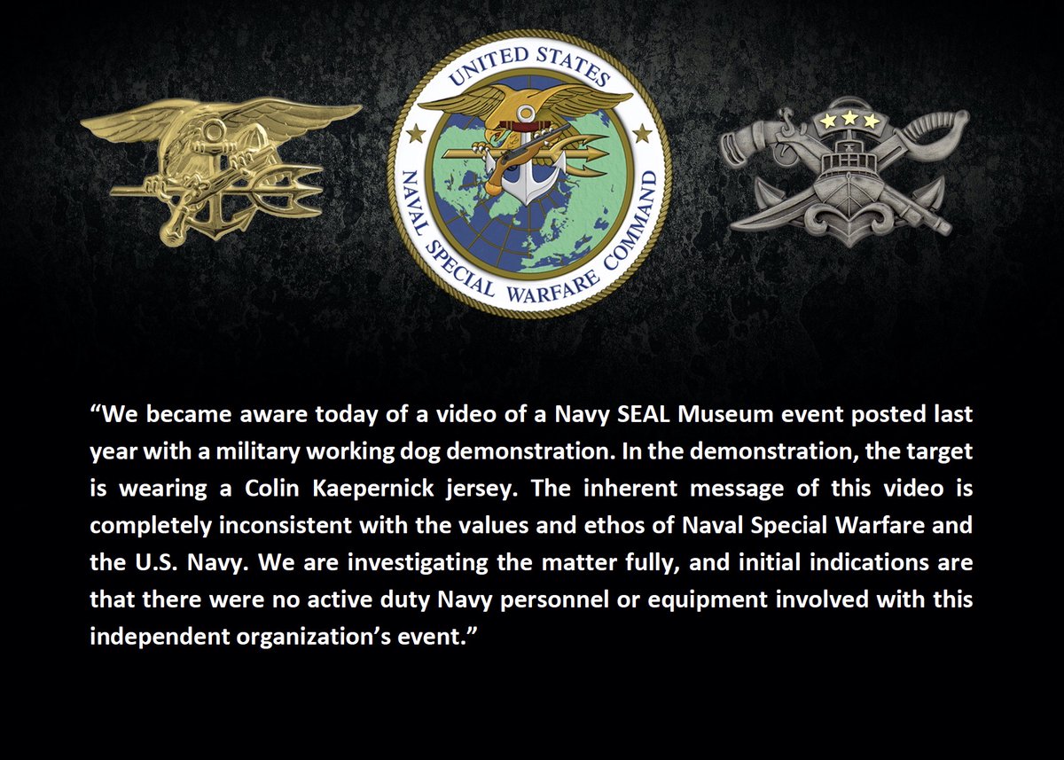 UPDATE:  @us_navyseals statement says, "The inherent message of this video is completely inconsistent with the values and ethos of Naval Special Warfare and the U.S. Navy... There were no active duty Navy personnel or equipment involved with this independent organization's event."