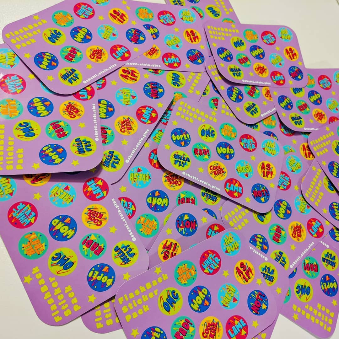 PStarryeyes's tweet photo. These fab-tastic retro sticker sheets were designed and ordered by insta user @sketti_stain_pins!! These were so fun to work on!! Thanks for choosing us for your printing! #stickers #stickershop #smallbusiness #stickermaker https://t.co/cAZC3BnHJj