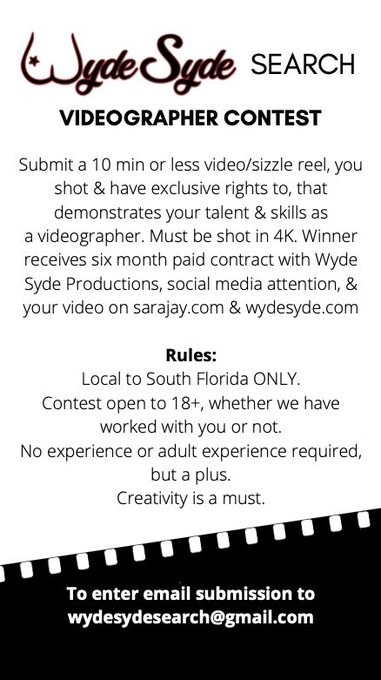 🏆WYDE SYDE #VIDEOGRAPHER CONTEST: Winner receives six mo paid contract with us, social media attention<a href="/tag/videographer"class="tags">#VIDEOGRAPHER</a>