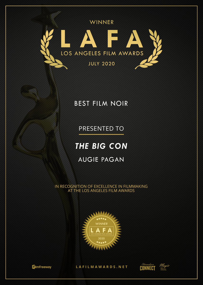 Just found out our 8mm short The Big Con won for best film noir! Huge shout out to the cast and crew for helping out with this project and bringing it to life. You all brought your “A” game and it’s great to see this tiny flick make the rounds. Thanks @lafilmawards!