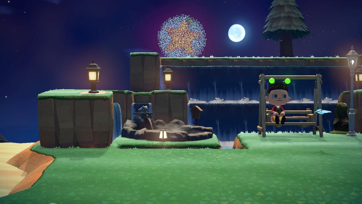 JayRogan's tweet photo. Fireworks in my favourite spot on our island #AnimalCrossing #ACNH #NintendoSwitch https://t.co/ZKMyO2plQm