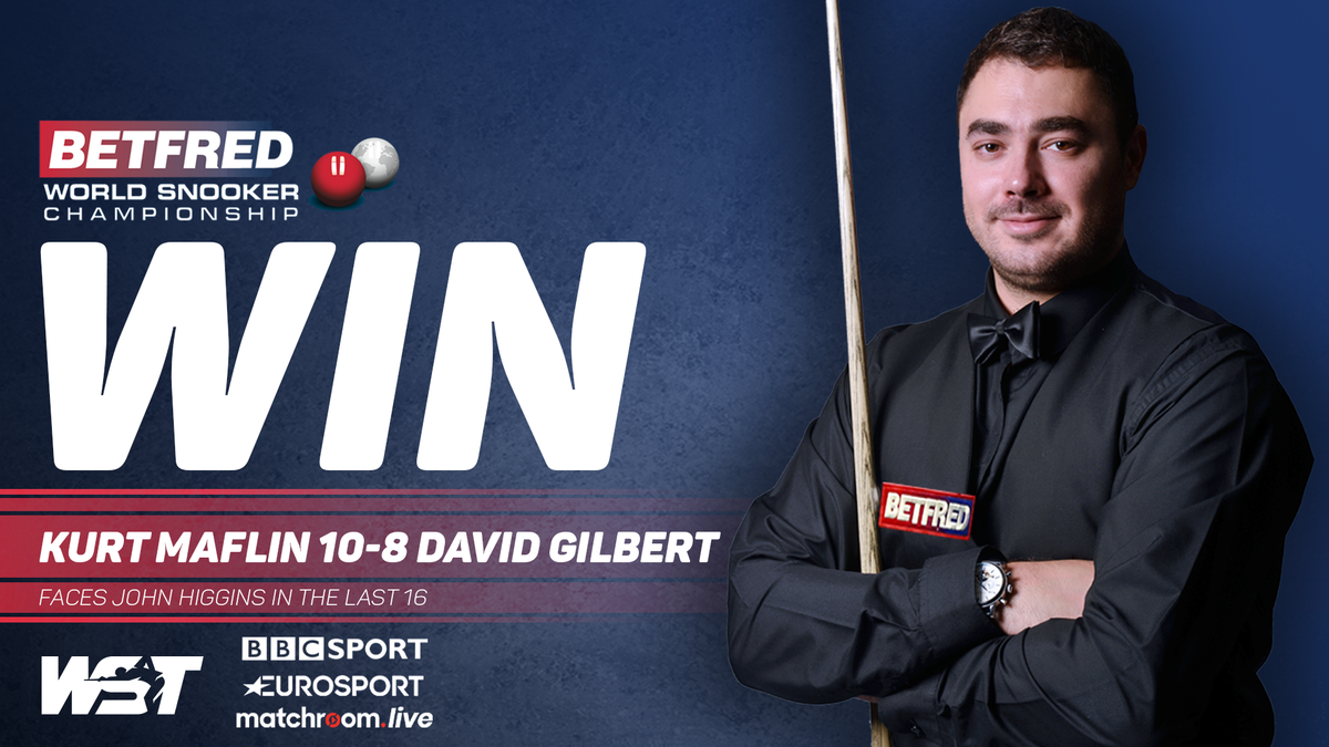 WeAreWST's tweet photo. Norway will be represented in the last 16 of the @Betfred World Championship! 🇳🇴

@KurtMaflin147 has beaten David Gilbert 10-8.

FOUR centuries 🔥 #ilovesnooker https://t.co/tPa2hobcpY