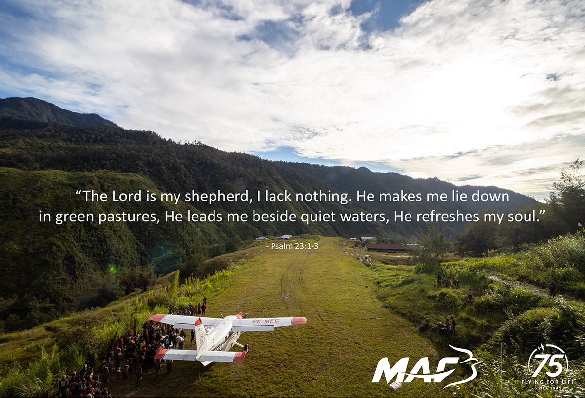 MAF_Australia's tweet photo. #motivationalmonday "The Lord is my shepherd, I lack nothing. He makes me lie down in green pastures, He leads me beside quiet waters, He refreshes my soul." - Psalm 23:1-3
.
.
.
#maf #iflymaf #flyingforlife #75yearsofmaf #png #mafpng #papuanewguinea #bringhope #goodnews https://t.co/FOCxwnOIvN