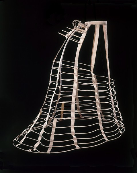 Depending on the era, the lady must have worn petticoats (1830-40s), a crinoline (1850s), an elyptical crinoline (1860s), or a bustle (1870-80s)