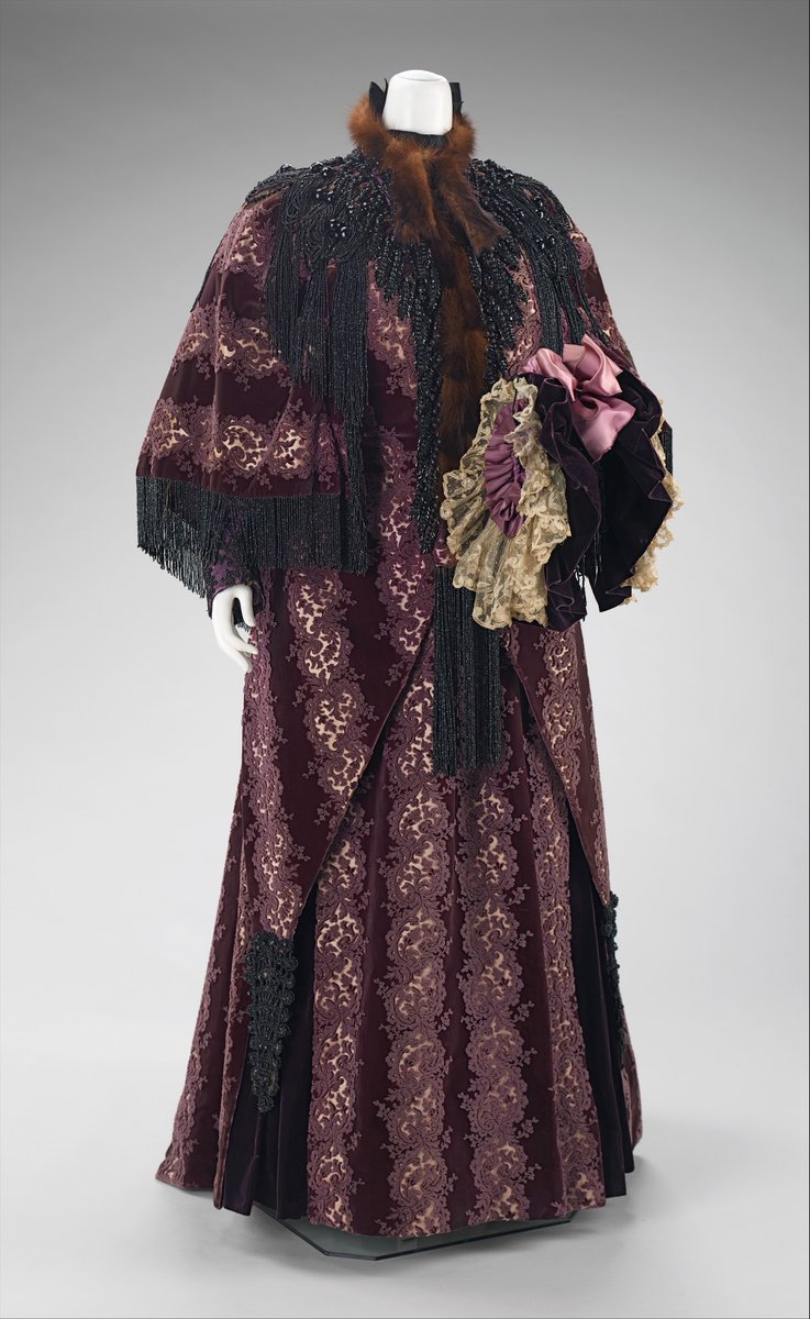 CARRIAGE ENSEMBLE: This type of dress can be worn while visiting, or during a carriage ride around town. (Harper’s Bazar, pg 461 (July 17, 1869) It’s often trained and heavily embellished.