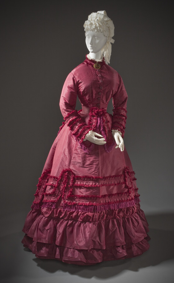 PROMENADE DRESS: This gown is intended for a morning walk or carriage ride. As it’s meant to be seen, it’s often elaborately decorated. It may be trained or walking length, depending on whether you desire to promenade by foot or by carriage.