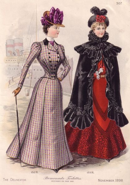 PROMENADE DRESS: This gown is intended for a morning walk or carriage ride. As it’s meant to be seen, it’s often elaborately decorated. It may be trained or walking length, depending on whether you desire to promenade by foot or by carriage.