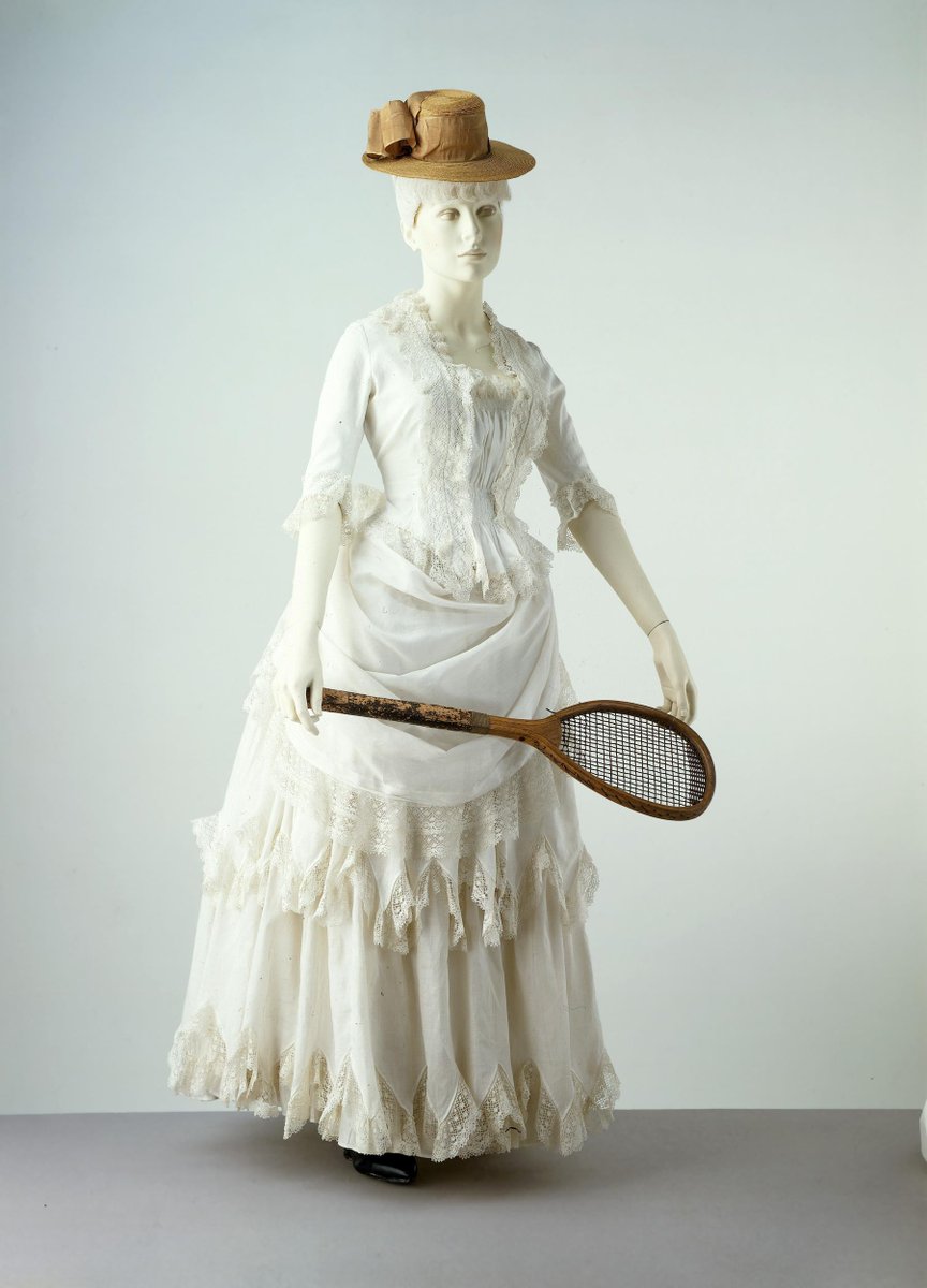 TENNIS ENSEMBLE: Meant for gentle outdoor sports,these dresses should be cut so as to allow freedom of movement. “The dress must be made tight-fitting,without sacque or shawl,as a free motion of the arms is essential to skill and grace in the game.”The Art of Dressing Well(1870)