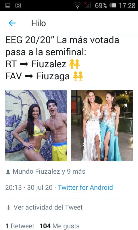 Pasa a la semifinal 👏👏 la dupla Fiuzaga 💙💛 con 104 votos