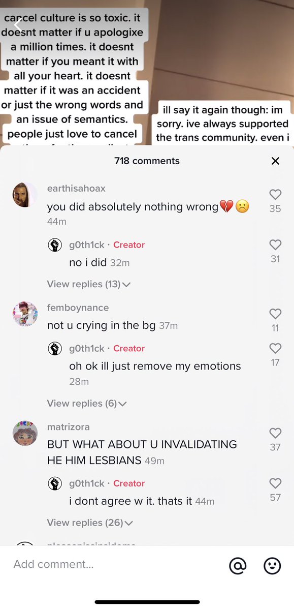 Here is what she’s saying in the comments on the video of her crying: