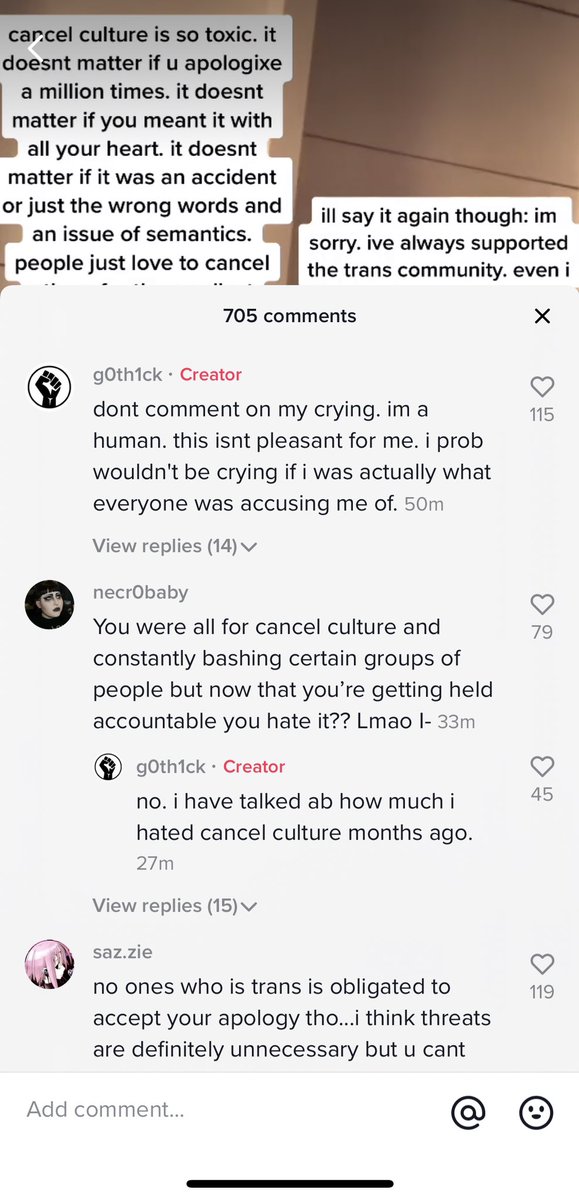 Here is what she’s saying in the comments on the video of her crying: