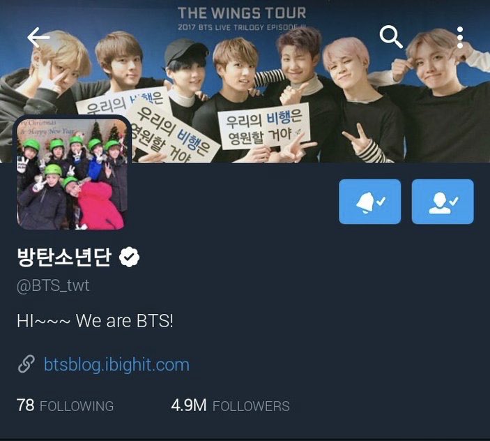 Christmas/New Years pfp change and a new header from the start of the Wings Tour (Feb 2017) with ARMYs’ banners 
