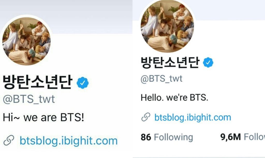 Love Yourself era begins!1. Layout change before the Love Yourself: Her concept photos2.  @BTS_twt Profile pic update (version L of photos)3. BTS changed their bio slightly (again & again)4. BTS reached 8M followers