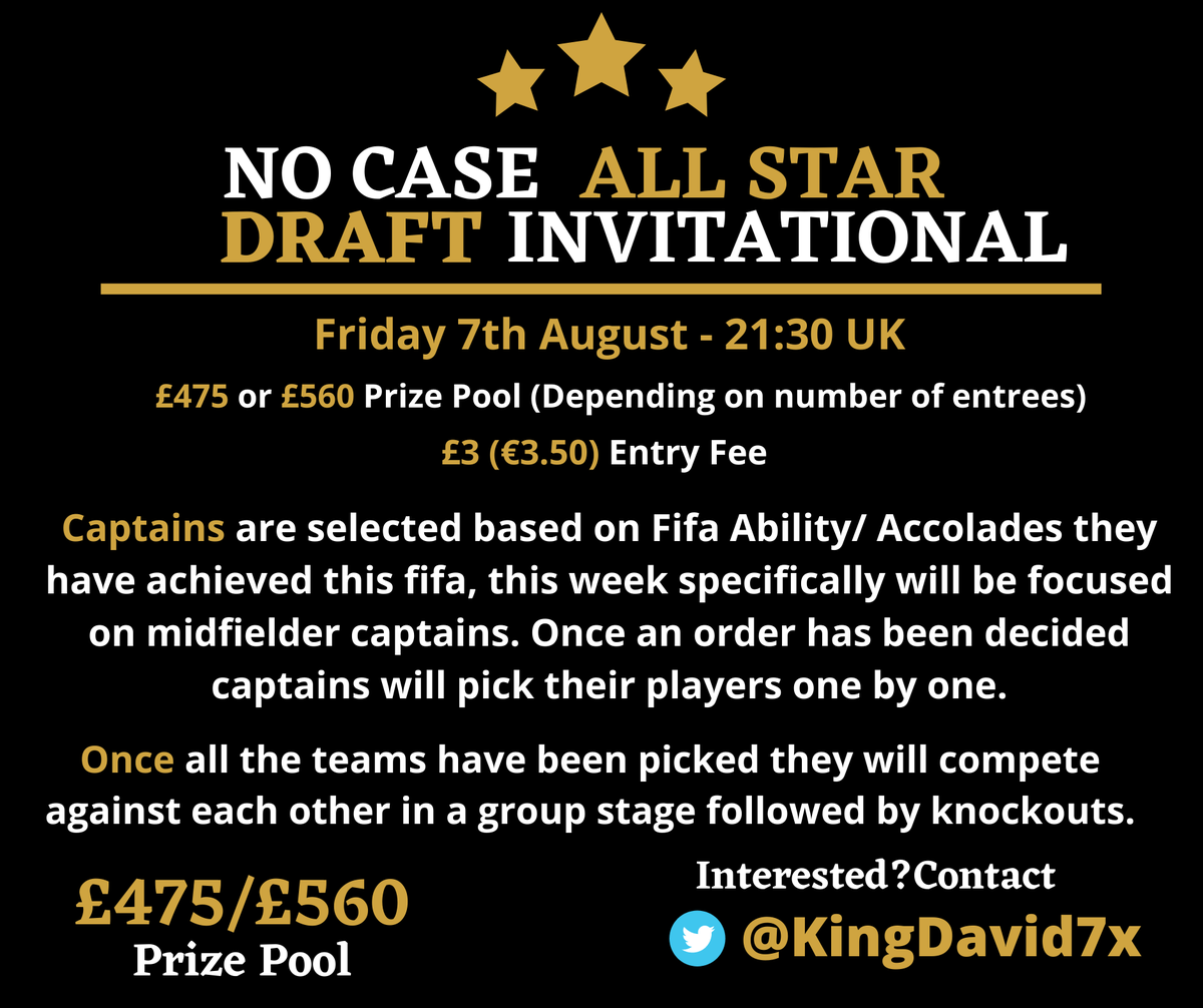 KingDavid7x's tweet photo. To be entered into the draft discord chat you must first pay the Β£3 (β¬3.50) entry fee, payment information will be placed below this tweet.
#NoCaseDraft https://t.co/higloUB11T