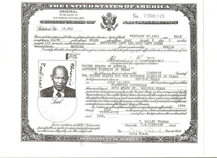 Florencio Contreras wld become a US citizen 5 years before his death. According to elder Mexican Americans who remember his work as a blacksmith, they say he could turn over a mule with one arm and castrate it. Now one of his great-grandsons castrates misinformation for a living