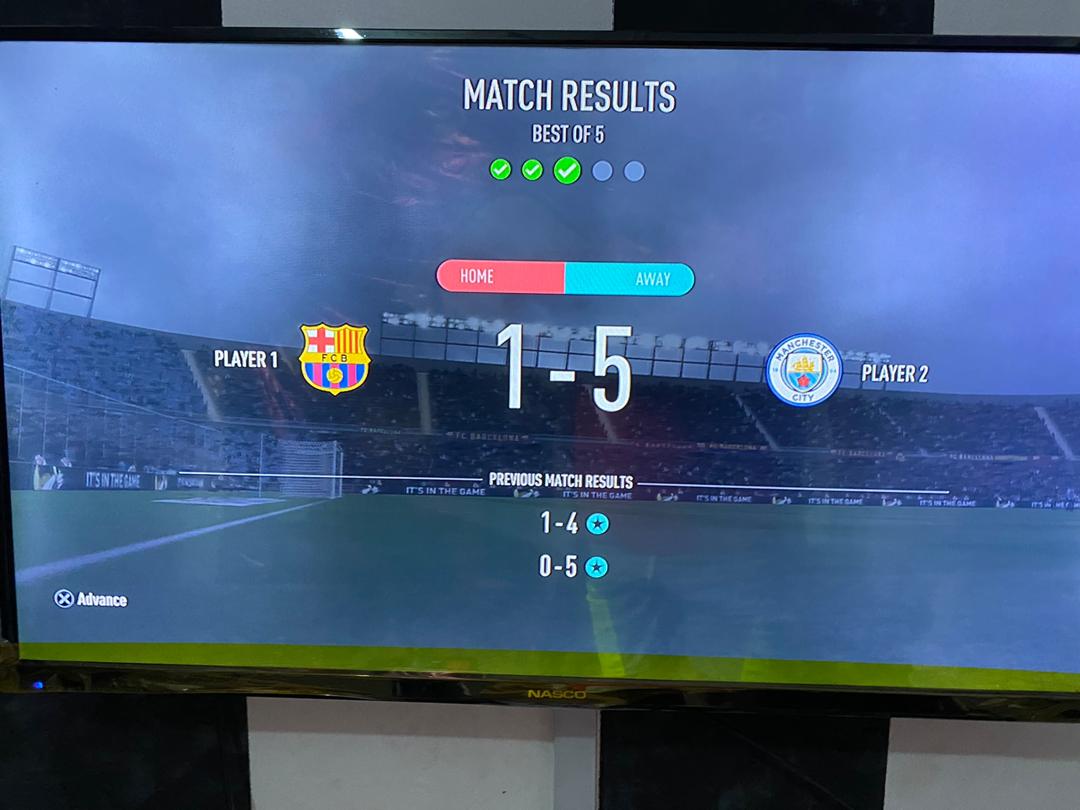 Eze1Tv's tweet photo. The battle between Andy Vance and  came to a successful end with the results below:
Andy won 3 straight games with Mawuko winning none.
Win on aggregate 
Andy 3-0 Mawuko 
Goals on aggregate 
Andy 14-2 Mawuko
Fair Play to both players.
Thanks to our viewers.
We back next Sunday. https://t.co/lbz5mblb5U