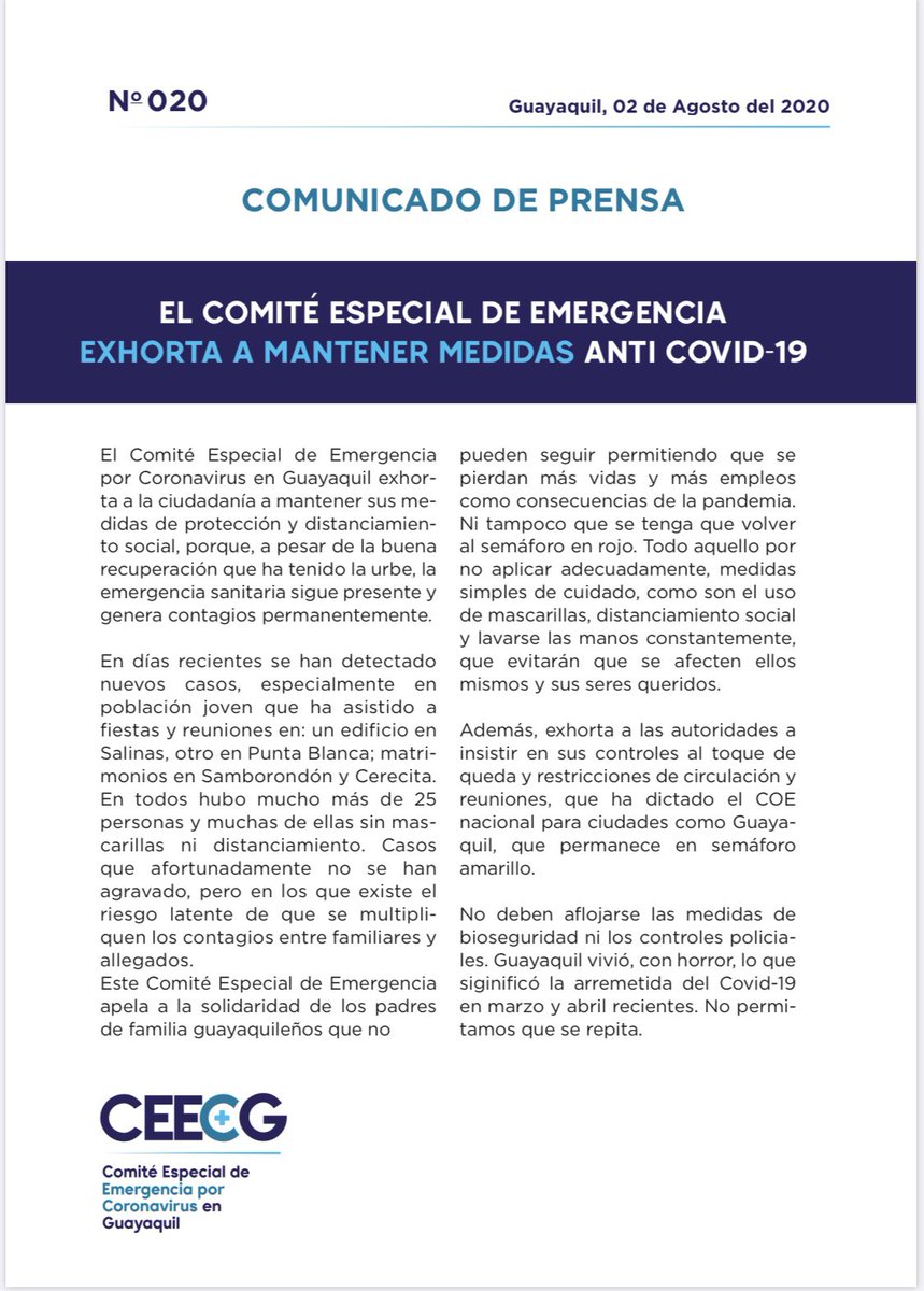 El Comité Especial  De Emergencia exhorta a mantener medidas anti covid-19