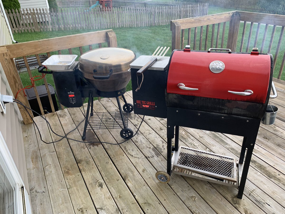 HCJMoore's tweet photo. @recteq_official oven is broken and 2 weeks for parts to come in.  Had to break out the #RT300 and the #RTB380 to make dinner tonight! https://t.co/KyC1kSbIHb