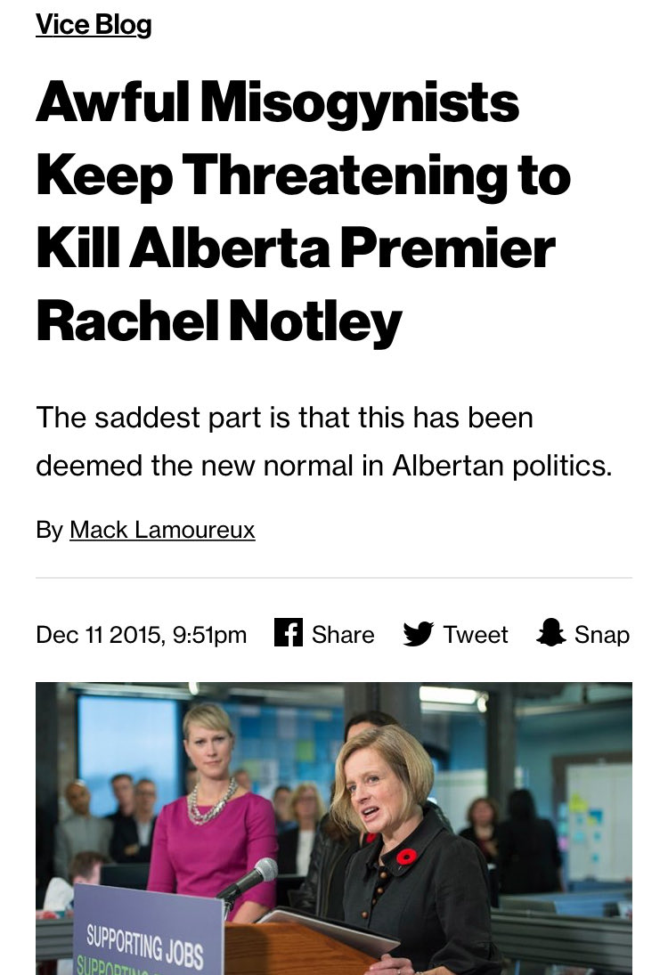 Misogynist attacks against left wing women have become “the new normal” in Alberta.