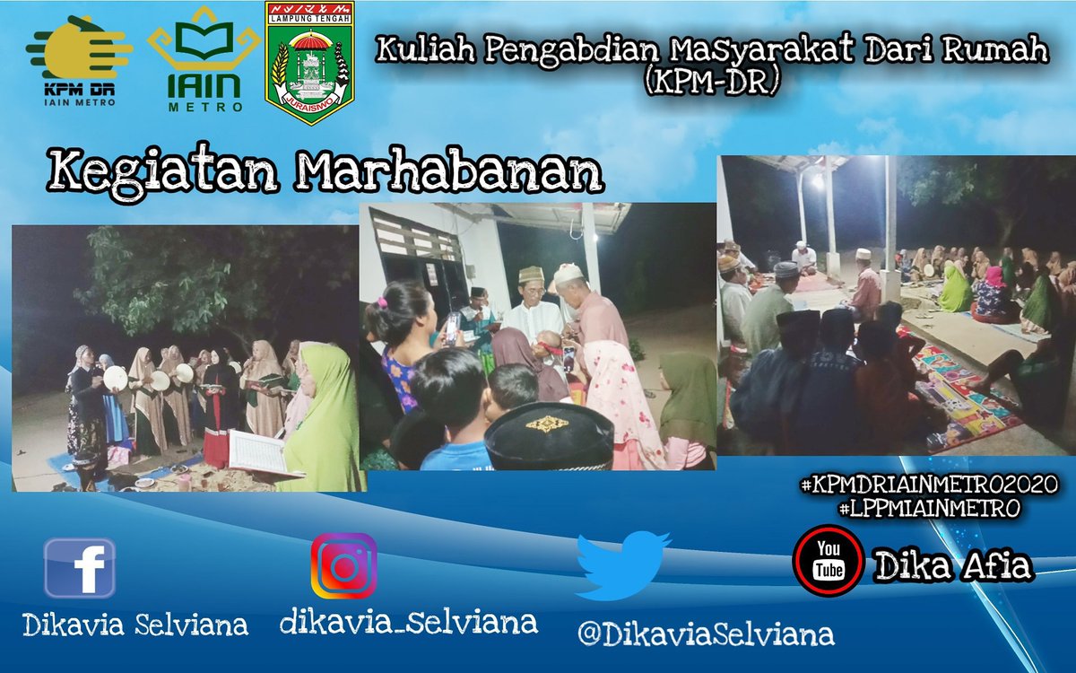 DikaviaSelviana's tweet photo. Latepost
Dokumentasi kegiatan Marhabanan
Minggu, 2 Agustus 2020
Ritual Marhabanan adalah pembacaan syair" pujian kepada Nabi besar Muhammad SAW yang umumnya bersumber dari kitab Al-Barzanji.
#kpmdriainmetro2020
#lppmiainmetro
#iainmetrolampung
#binakaryabaru
#putrarumbia https://t.co/4Npswcep0v