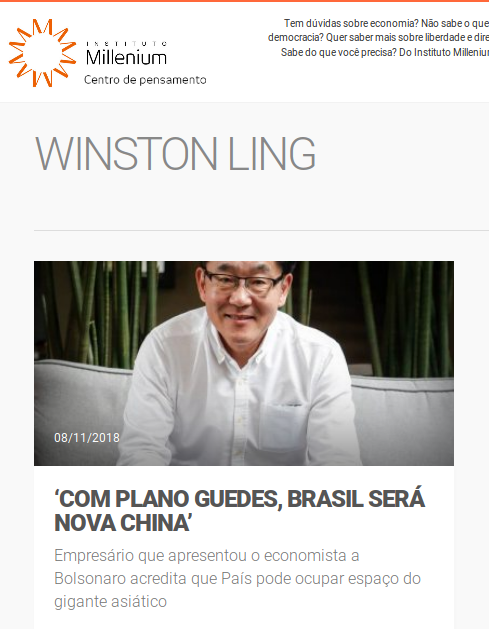 UNIÃO NACIONALISTA DO BRASIL🔰 (@dom_werneck) on Twitter photo Querem falar de #CHINA vamos lá: Conhece este cidadão <a href="/WinstonLing/">Winston Ling</a>? Vamos começar esta #tread com ele: Este artigo é no blog no INSTITUTO MILLENIUM um #thinktank que pertence ao Sr. #PauloGuedes. Foi ele quem levou Guedes para o Sr. Jair Bolsonaro. Ele precisava de uma ponte ... Querem falar de #CHINA vamos lá: Conhece este cidadão <a href="/WinstonLing/">Winston Ling</a>? Vamos começar esta #tread com ele: Este artigo é no blog no INSTITUTO MILLENIUM um #thinktank que pertence ao Sr. #PauloGuedes. Foi ele quem levou Guedes para o Sr. Jair Bolsonaro. Ele precisava de uma ponte ...