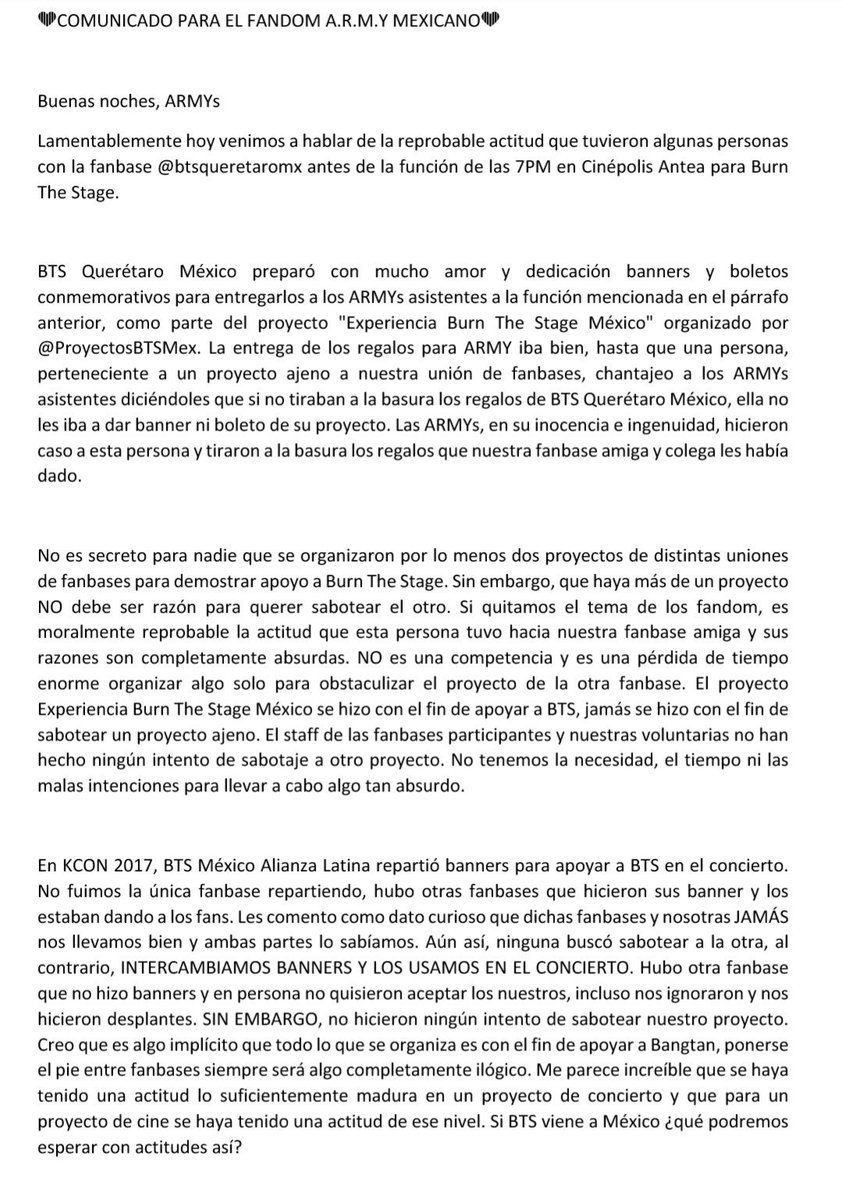 most of the people who attended that cinema, they said that NEVER happened and that statement is FALSE and is DEFAMATION by BMAL After that, BMAL mentioned the girl& #39;s fan base and her name, so that bmal& #39;s followers would throw shit at the other fan base.