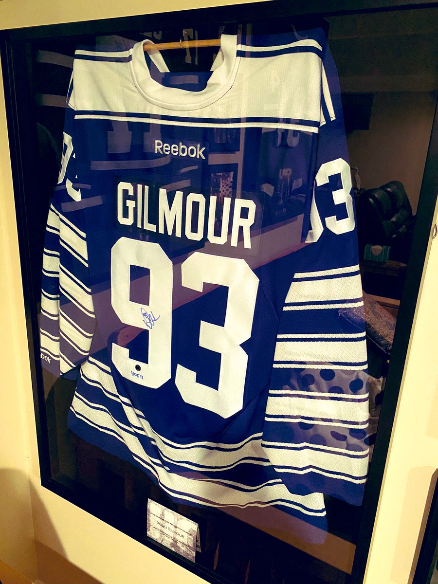 AndrewONielsen's tweet photo. Sorry @DougGilmour93 I can’t wear it because it’s on the wall!  #GoLeafsGo @MapleLeafs #LeafsForever #Leafs #DougGilmour #93 #playoffmagic https://t.co/u0UZclZ11p