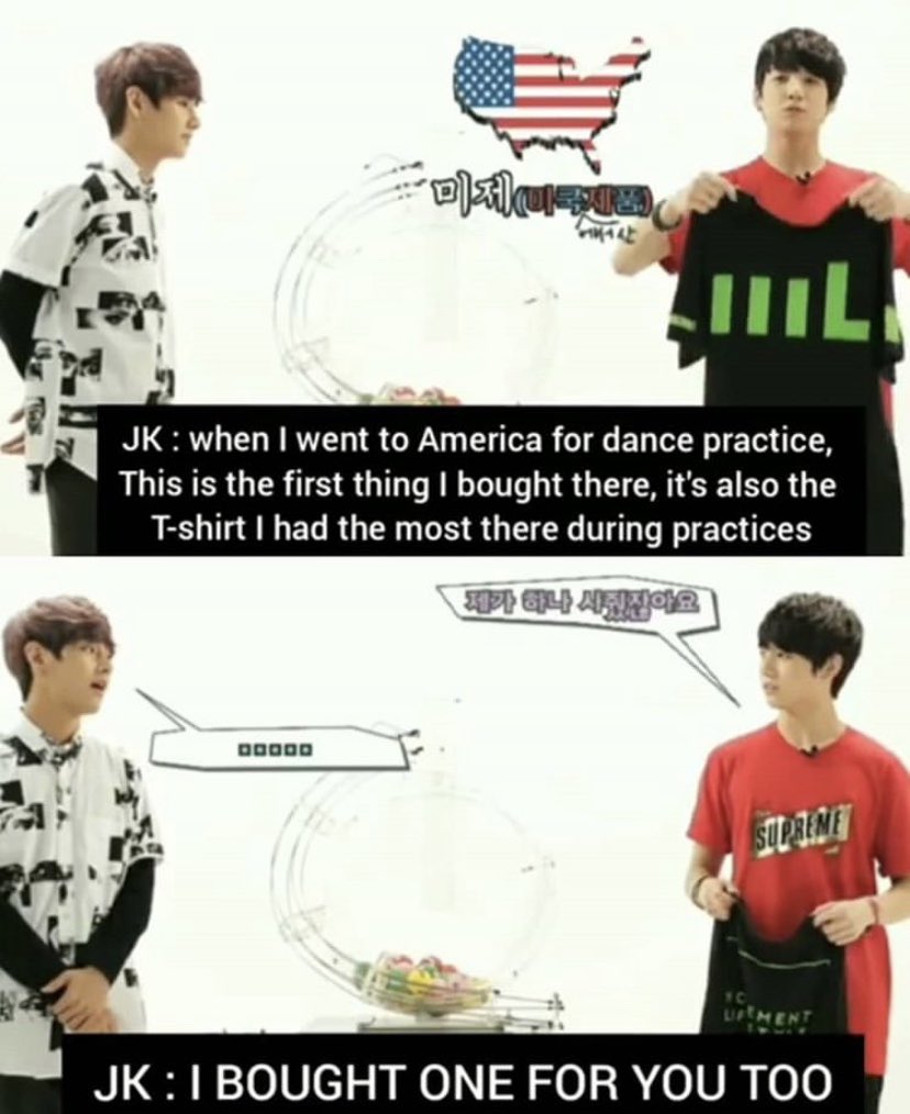 He got taehyung the same shirt as his...istg jungkook just wants them to be a mat hing couple so bad sisnce day one