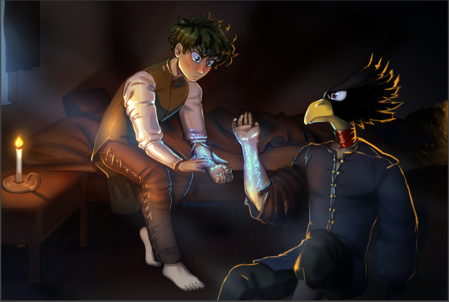 EJayywrites's tweet photo. For @KnotYABang , here's a little something for all the tokodeku enthusiasts out there. I partnered with @filthyfaize, who contributed gorgeous art, to create this high fantasy adventure &amp; romance. Thank you, Faize! You can read The Gryphon Prince here! 

https://t.co/fNrJgQbnpB https://t.co/EMEFsKkT17