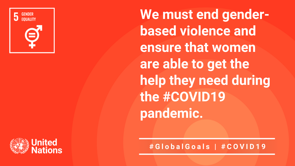 UN_Women's tweet photo. During the #COVID19 lockdown, violence against women has escalated. If we are to build strong and healthy societies, the rights of women and girls must be protected.

Learn why Goal 5 matters now more than ever:
https://t.co/HPCo6CzkW3 
v @GlobalGoalsUN #GlobalGoals https://t.co/XRRLx6qOr0