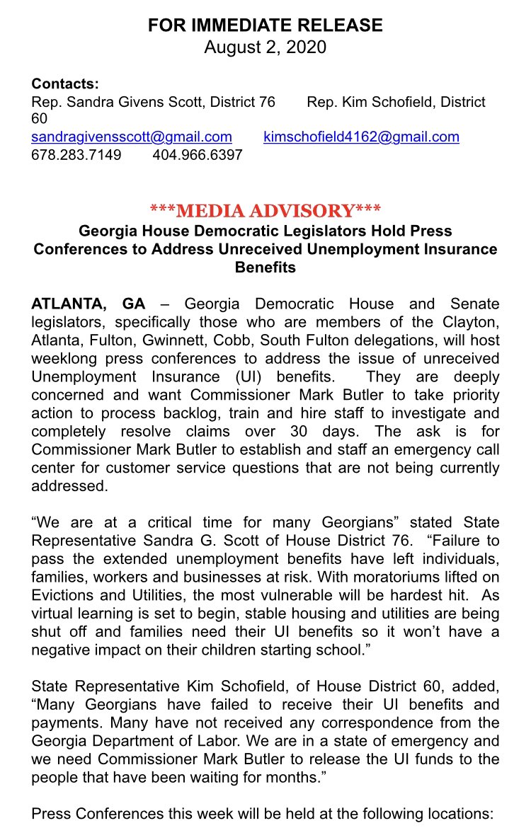 AtlantaJwJ's tweet photo. Stand with state Reps and Senators to demand Mark Butler release the unemployment benefits thousands of unemployed Georgians are owed! #GApol #unemployment https://t.co/G4Q5unW6Sj