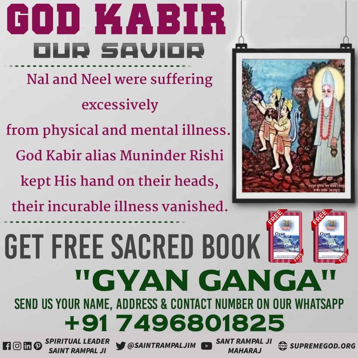 sirmayankrathod's tweet photo. #GodKabir_RealSavior
Nal and Neek were suffering excessively from physical and mental illness. God kabir alias Maninder Rishi kept his hand on their heads,their incurable illness vanished.~ @SaintRampalJiM
For more information Must watch Sadhna tv at 7.30 pm (IST) https://t.co/Ho6sDGXKyW