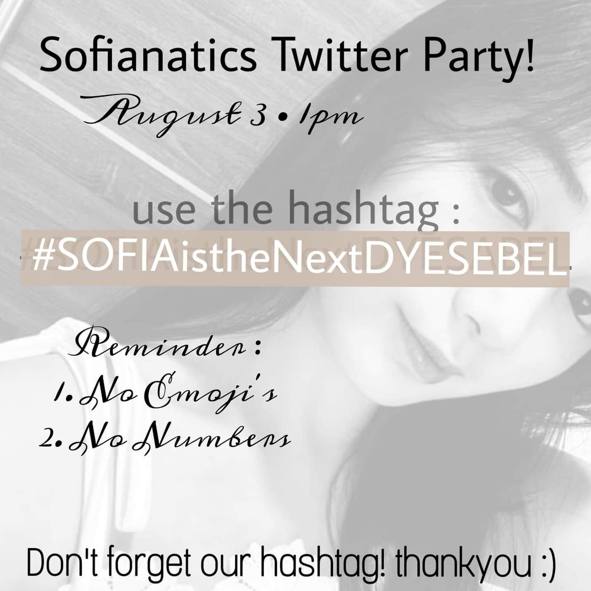 sofiaslappers's tweet photo. twitter party today! be ready ❤
at 1pm
#SOFIAistheNextDYESEBEL
gawin natin to' for @realsofiapablo and tita Ri Ma tayo naman bumawi sakanila. hindi yung tayo lagi napapasaya nila. ❤
ctto.
•
#sofiapablo #ilovesofiapablo #sofiaslappersofc https://t.co/cWO4Hcw5yr