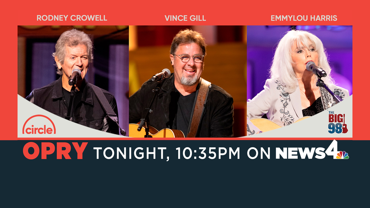 WSMV's tweet photo. Stick around tonight after the news to watch a star-studded lineup on the Grand Ole @Opry, featuring Rodney Crowell, Vince Gill and Emmylou Harris! Tune in TONIGHT at 10:35 after News4 Tonight. https://t.co/4BsTAC5hdO