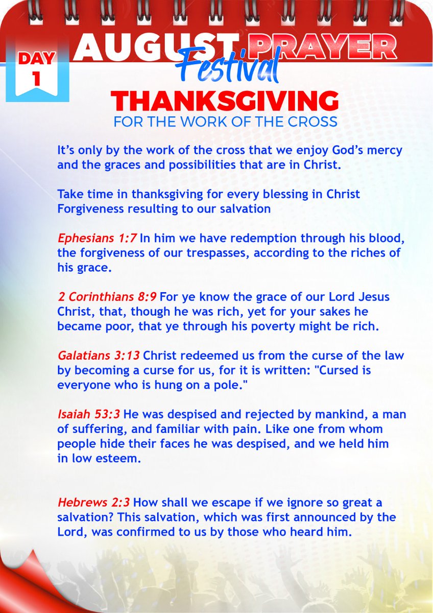 August Prayer Festival
Day 1: Thanksgiving for the Work of the Cross
#TheUnlimitedGod