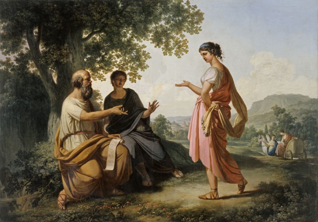 Sebagai contoh, dalam satu dialog tulisan Plato bertajuk Euthyphro, Plato merakamkan bagaimana Socrates menggunakan DS untuk membetulkan makna "ketakwaan" atau "piety" oleh Euthyphro, seorang Sophist alim di zaman Greek Kuno.
