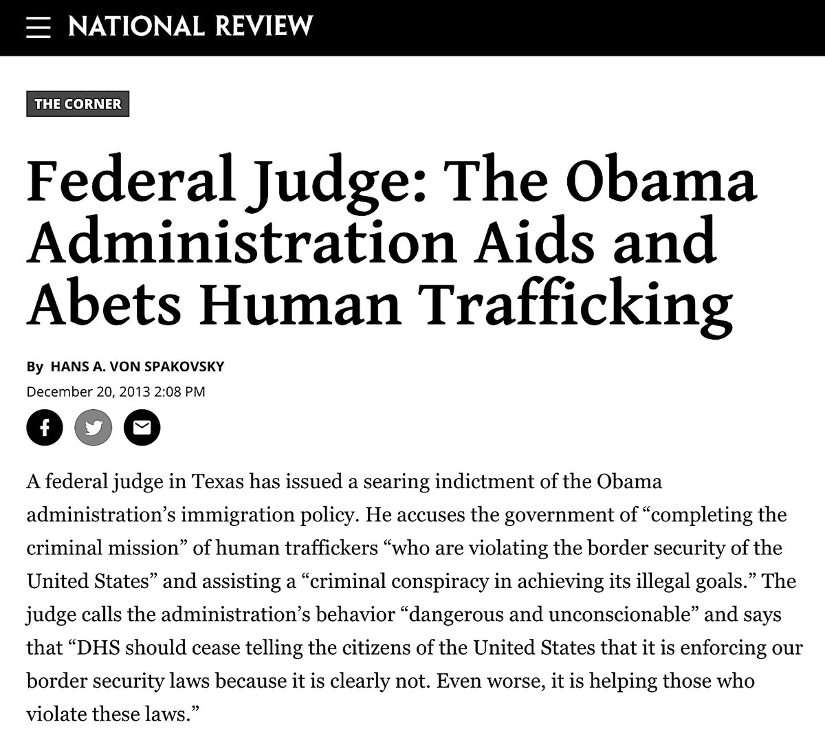 Federal Judge Andrew S. Hanen Accuses Barry's Administration Of 'Completing The Criminal Mission' Of Human Traffickers. Keep In Mind That Georgia Senator Nancy Schaefer Was Murdered While Barry Resided In The White House.National Review, December, 2013 https://www.nationalreview.com/corner/federal-judge-obama-administration-aids-and-abets-human-trafficking-hans-von-spakovsky