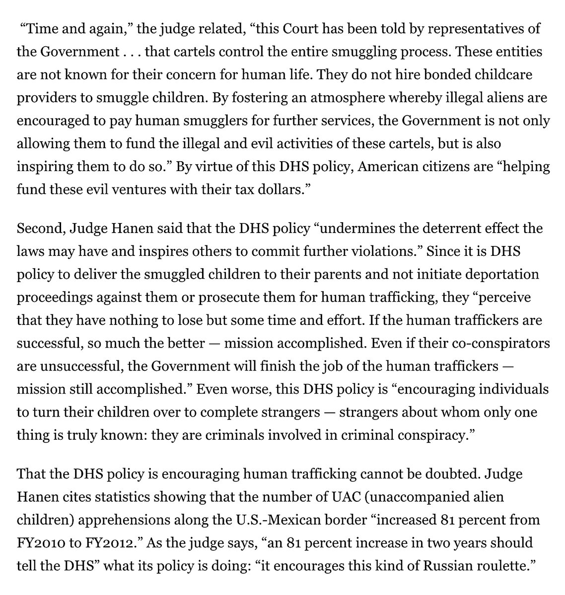 Federal Judge Andrew S. Hanen Accuses Barry's Administration Of 'Completing The Criminal Mission' Of Human Traffickers. Keep In Mind That Georgia Senator Nancy Schaefer Was Murdered While Barry Resided In The White House.National Review, December, 2013 https://www.nationalreview.com/corner/federal-judge-obama-administration-aids-and-abets-human-trafficking-hans-von-spakovsky