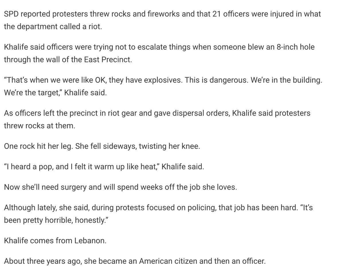 Here's another example. They sent this officer out to do interviews with every local news station to talk about a knee injury supposedly caused by "violent" protesters. As far as we know, this was the most serious police injury from last Saturday's protest. Very dramatic.