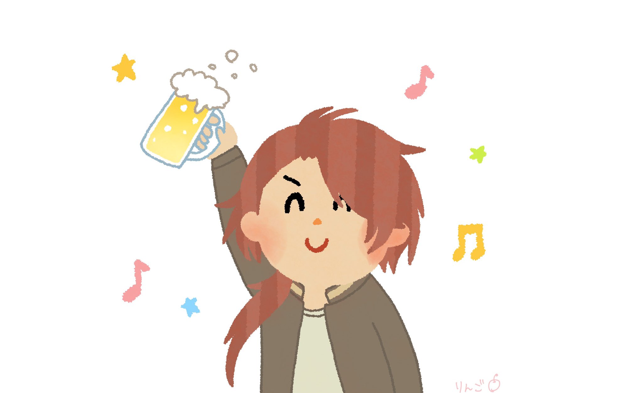 りんご ビールを飲む陽キャ男性のイラスト りんご ビールを飲む陽キャ男性のイラスト