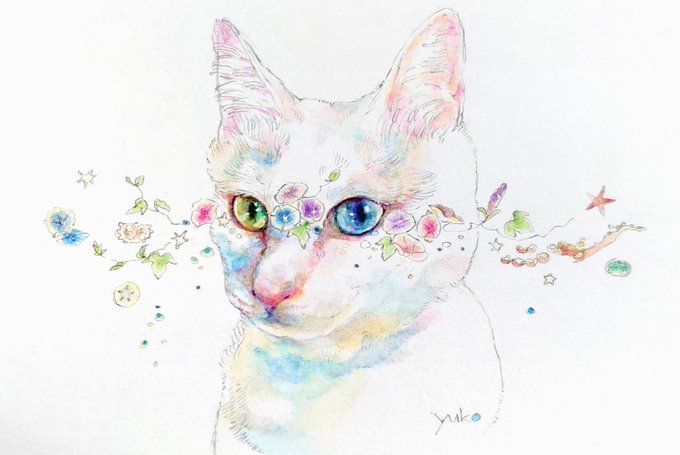 【アクリル画】幸せを運ぶ猫【絵画】白猫、オッドアイ 猫の絵 アクリル画no.52 白猫 幸せを呼ぶオッドアイ - メルカリ